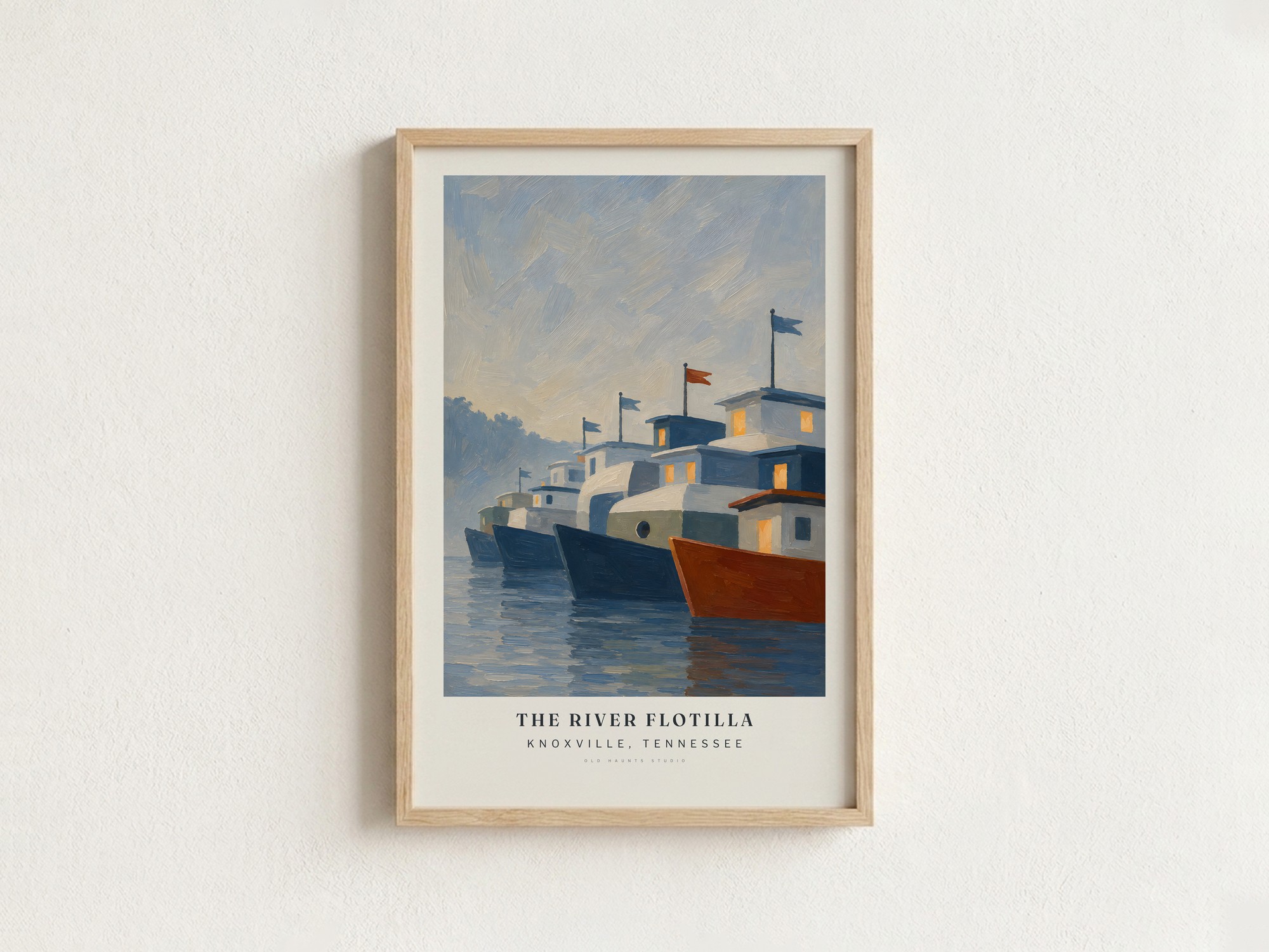 THE RIVER FLOTILLA som indrammet plakat på en væg
