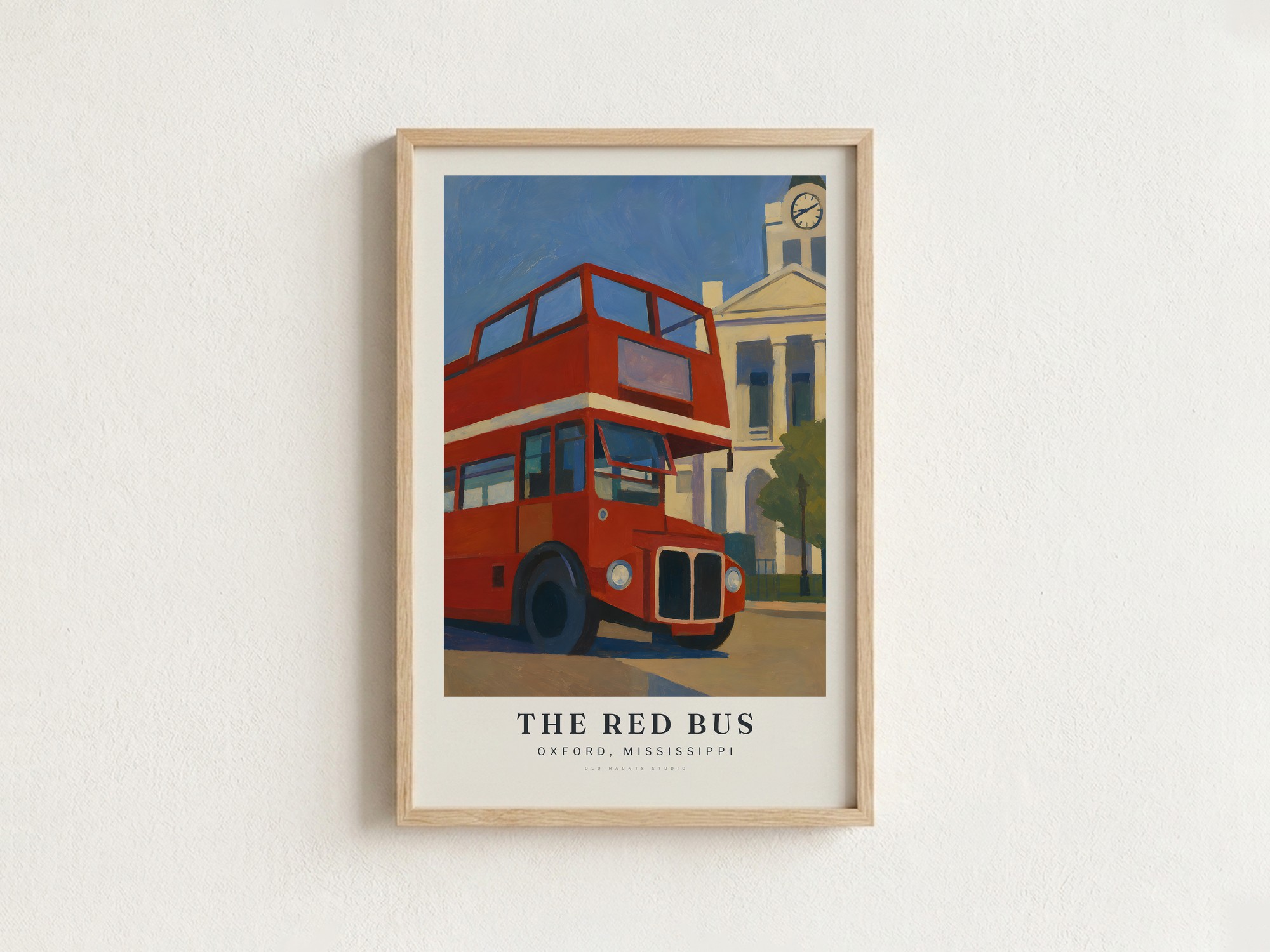 THE RED BUS som indrammet plakat på en væg